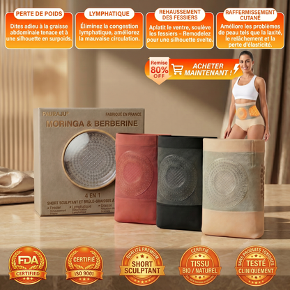 Boutique Officielle | 🍀🍀 𝐏𝐀𝐔𝐑𝐀𝐉𝐔® 2026 Short Sculptant & Brûle-Graisses 4-en-1 aux Micro-Particules de Moringa & Berbérine-XA