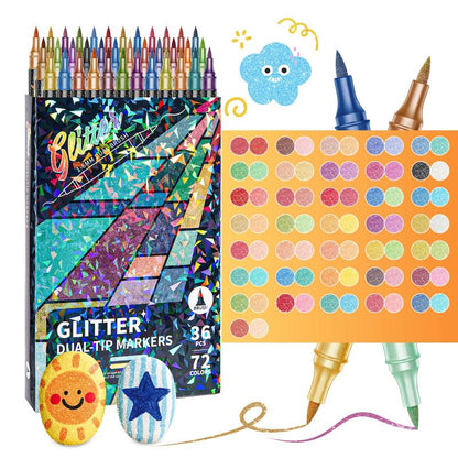 🎨Glitter Effect Brush Markers🥇✨: Create Sparkling Art Smoothly 🥳(🌈24-96 Colors | Smooth No Clog | No Bleed Through📝)-GD