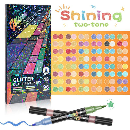 🎨Glitter Effect Brush Markers🥇✨: Create Sparkling Art Smoothly 🥳(🌈24-96 Colors | Smooth No Clog | No Bleed Through📝)-GD