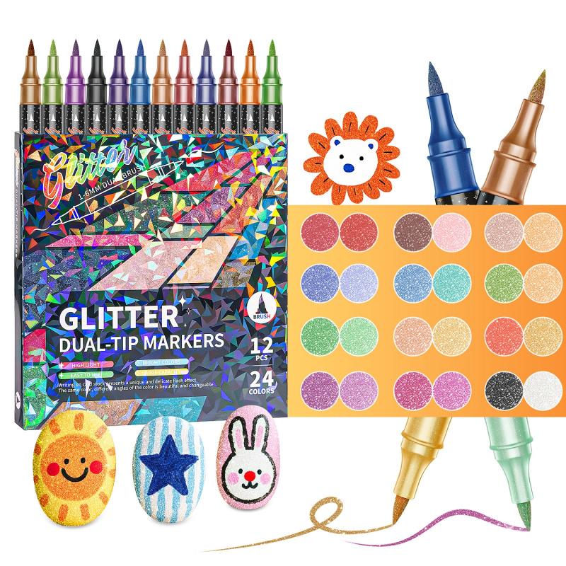 🎨Glitter Effect Brush Markers🥇✨: Create Sparkling Art Smoothly 🥳(🌈24-96 Colors | Smooth No Clog | No Bleed Through📝)-GD