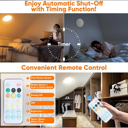 2026 New Rechargeable Motion Sensor Ceiling Light with Remote - Magnetic Wireless Ceiling Light Battery Powered for Closet Shower Stairs Shed Hallway Porch Patio ect-GD