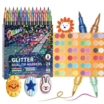 🎨Glitter Effect Brush Markers🥇✨: Create Sparkling Art Smoothly 🥳(🌈24-96 Colors | Smooth No Clog | No Bleed Through📝)-GD